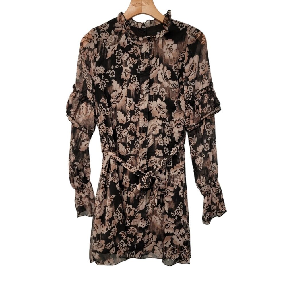 Nasty Gal Dress Floral Flowy‎ Feminine Belted Ruffles Womens SZ 4